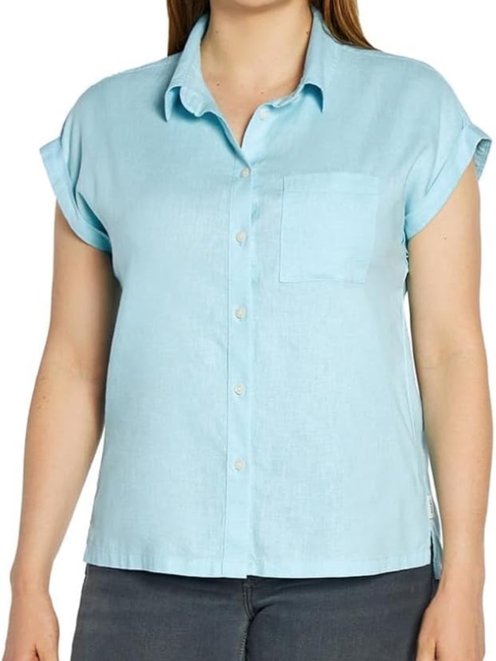 Orvis Linen Blend Short Sleeve Button-Up Blouse Size Large